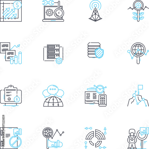 Financial appraisal linear icons set. Valuation, Assessment, Analysis, Evaluation, Projection, Cashflow, Profitability line vector and concept signs. Liquidity,ROI,Capitalization outline illustrations