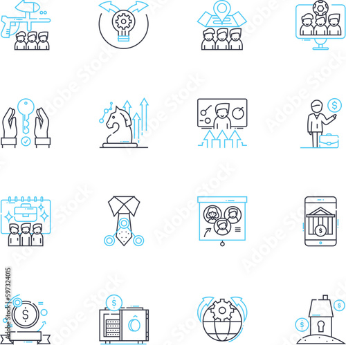 Economic stability linear icons set. Growth, Stability, Prosperity, Equilibrium, Robustness, Sustainability, Resilience line vector and concept signs. Consistency,Balance,Development outline