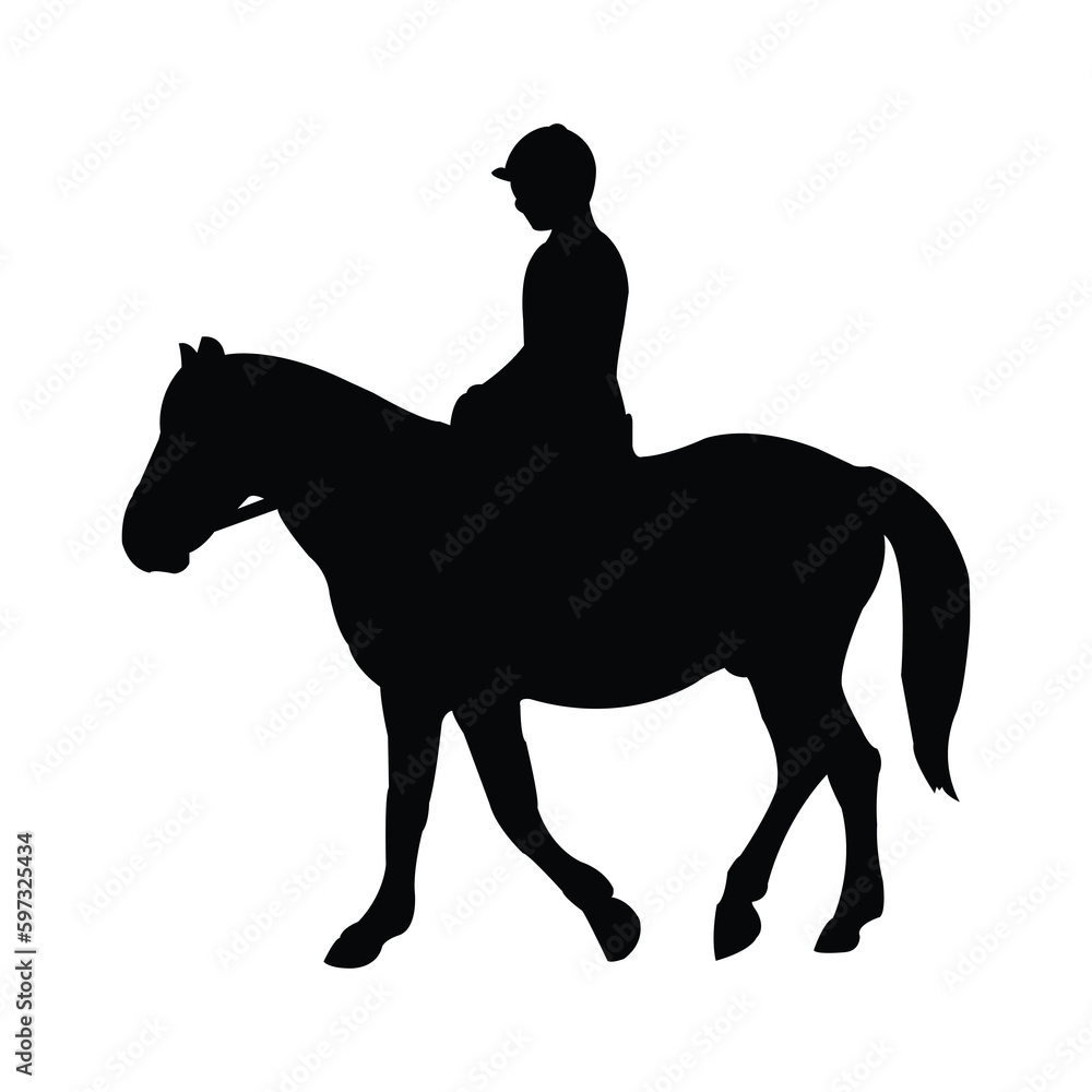 Horses Silhouette, Horse Racing, Horse Riding Equine Equestrian Race, Jockey Pony Outline Horse Rider Vector	