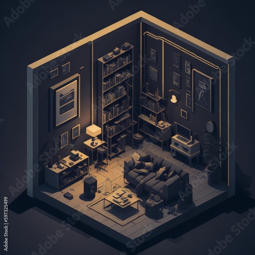  3d room isometric illustration