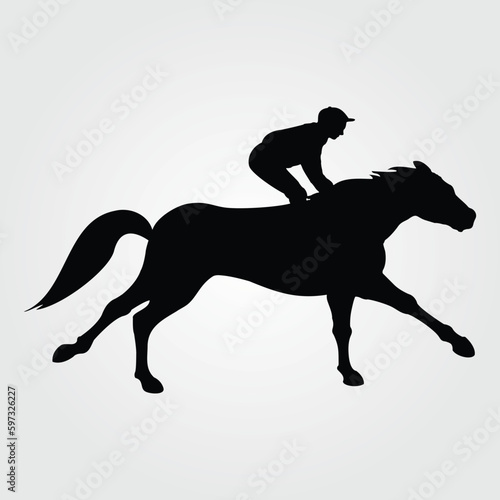 Horses Silhouette, Horse Racing, Horse Riding Equine Equestrian Race, Jockey Pony Outline Horse Rider Vector