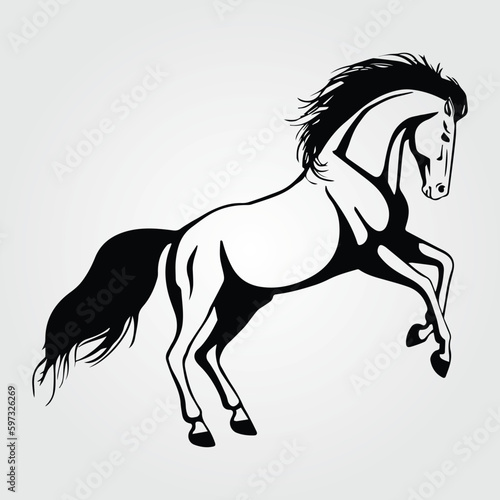 Fototapeta Naklejka Na Ścianę i Meble -  Horses Silhouette, Horse Racing, Horse Riding Equine Equestrian Race, Jockey Pony Outline Horse Rider Vector