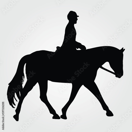 Horses Silhouette, Horse Racing, Horse Riding Equine Equestrian Race, Jockey Pony Outline Horse Rider Vector