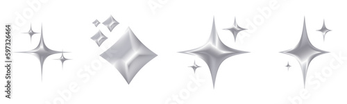 silver pointy 3d emoji stars chrome transparent png vector icon set