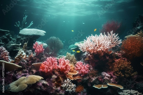 Vibrant coral reef in underwater world, digitally designed. Generative AI