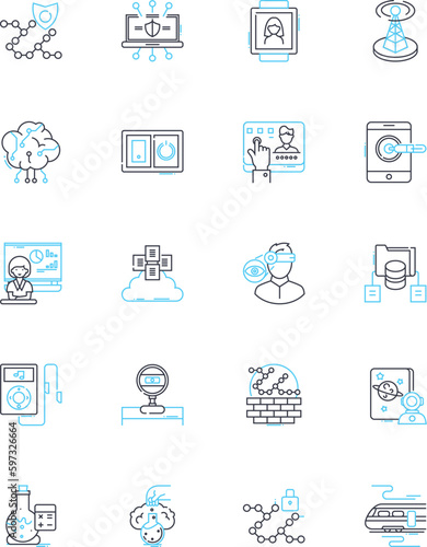 Planetary science linear icons set. Atmosphere, Magnetosphere, Mars, Gravity, Asteroid, Crater, Exoplanet line vector and concept signs. Solar,Venus,Comet outline illustrations