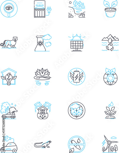 Preserve nature linear icons set. Conservation, Sustainability, Biodiversity, Recycle, Eco-friendly, Jungle, Forest line vector and concept signs. Wildlife,Trees,Greenery outline illustrations