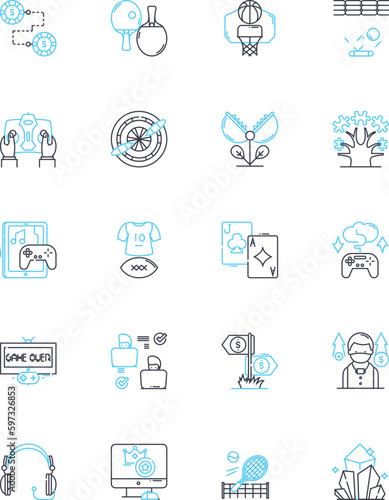 Risk-taking linear icons set. Courage  Thrill  Adventure  Boldness  Daring  Fearlessness  Uncertainty line vector and concept signs. Chance Venture Gambling outline illustrations