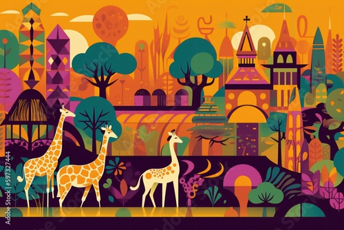 landscape with trees and birds