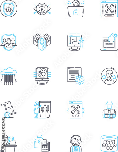 Nerk Security linear icons set. Cybersecurity, Protection, Encryption, Defense, Firewall, Antivirus, Monitoring line vector and concept signs. Authentication,Vulnerability,Nerk outline illustrations