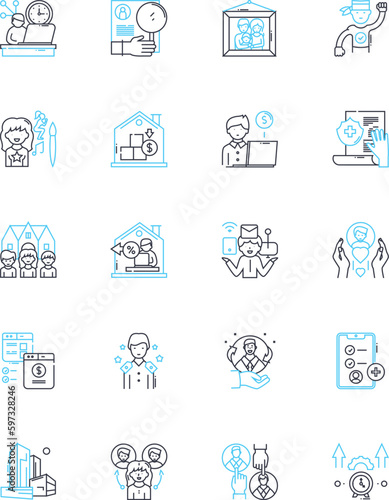 Entrepreneurial Spirit linear icons set. Drive, Innovation, Tenacity, Risk-taking, Creativity, Ambition, Determination line vector and concept signs. Resilience,Visionary,Adaptability outline