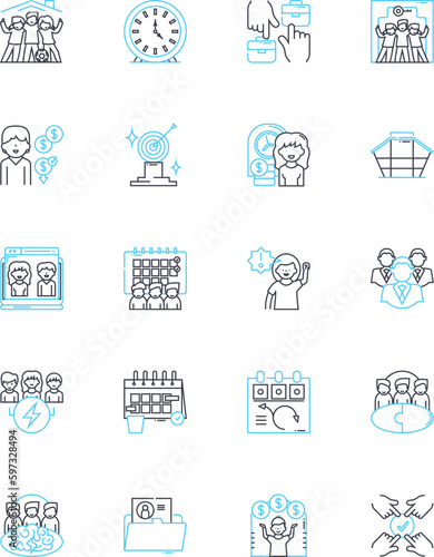 Cubicle linear icons set. Workspace, Partition, Office, Privacy, Compact, Cozy, Comfy line vector and concept signs. Functional,Desk,Shelf outline illustrations