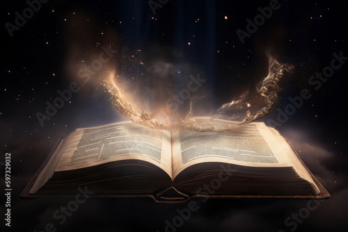 Enter a world of imagination with an open book emanating a glowing light from its pages. Discover new ideas and concepts with AI Generative technology.