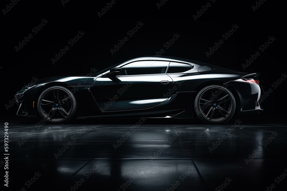 Isolated sleek sports car in black on a white background. Generative AI