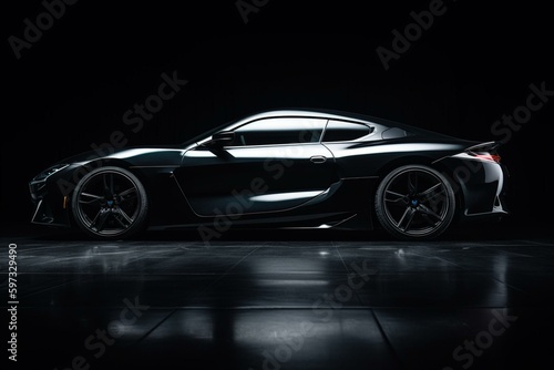 Isolated sleek sports car in black on a white background. Generative AI © Yara