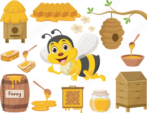 Cartoon bee honey elements collection