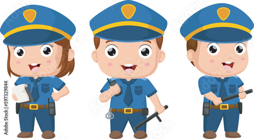 Cute police officer kids cartoon