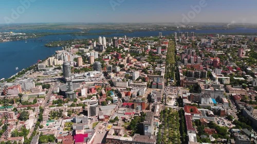 Dnipro city in Ukraine in summer time lapse aerial footage