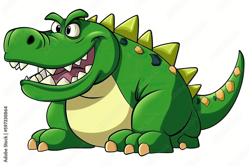 Fototapeta premium cartoon dinosaur roaring with its sharp teeth on display. Generative AI