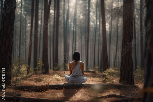 Discover serenity with this clipart of a woman meditating in nature  balancing her mind through practiced yoga.