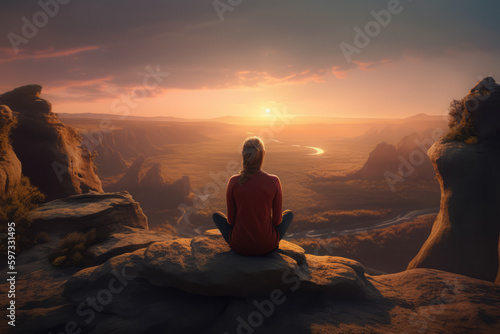 Discover serenity with this clipart of a woman meditating in nature  balancing her mind through practiced yoga.