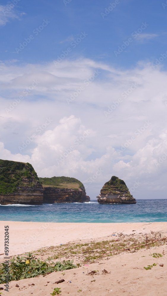 the charm of the beauty of the white sand and green hills of the Mandalika beach, Lombok, a comfortable place to vacation and relax