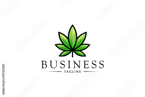 cannabis leaf logo in simple flat design style