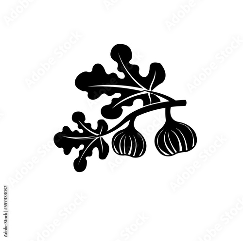 fig tree branch with leaves silhouette vector