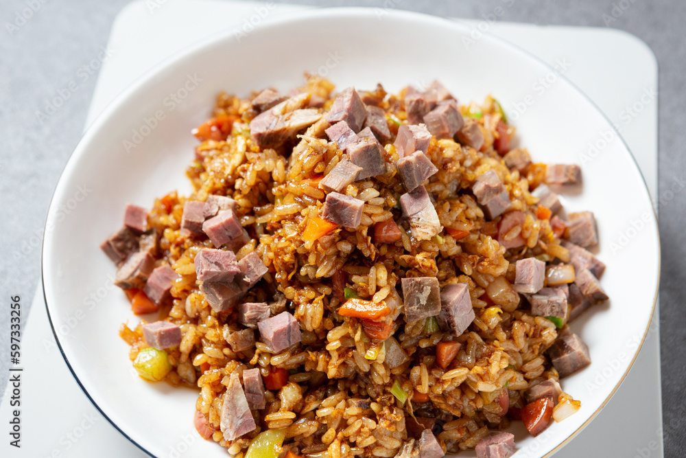 Ham and vegetable fried rice Ham and vegetable fried rice