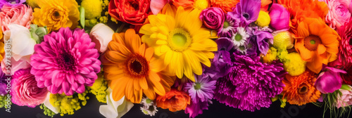 Spring banner  Mother s Day  colorful vibrant bouquet of various flowers  Generative AI