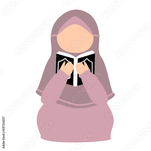 Muslim children reading quran illustration