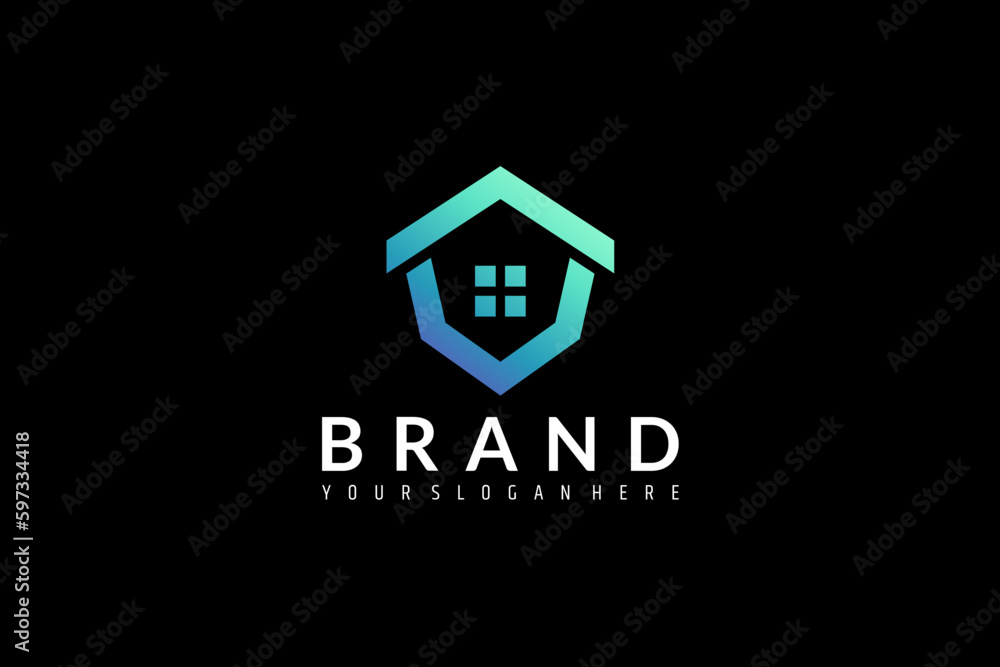 House building logo with simple flat concept in green color gradient House building logo with simple flat concept in green color gradient