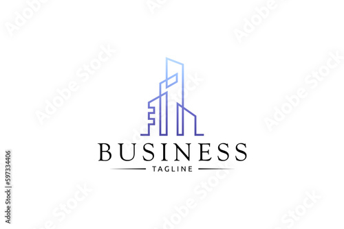 Skyscraper or city building logo in single line design style