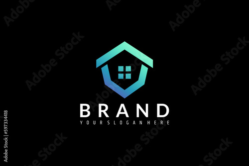 House building logo with simple flat concept in green color gradient