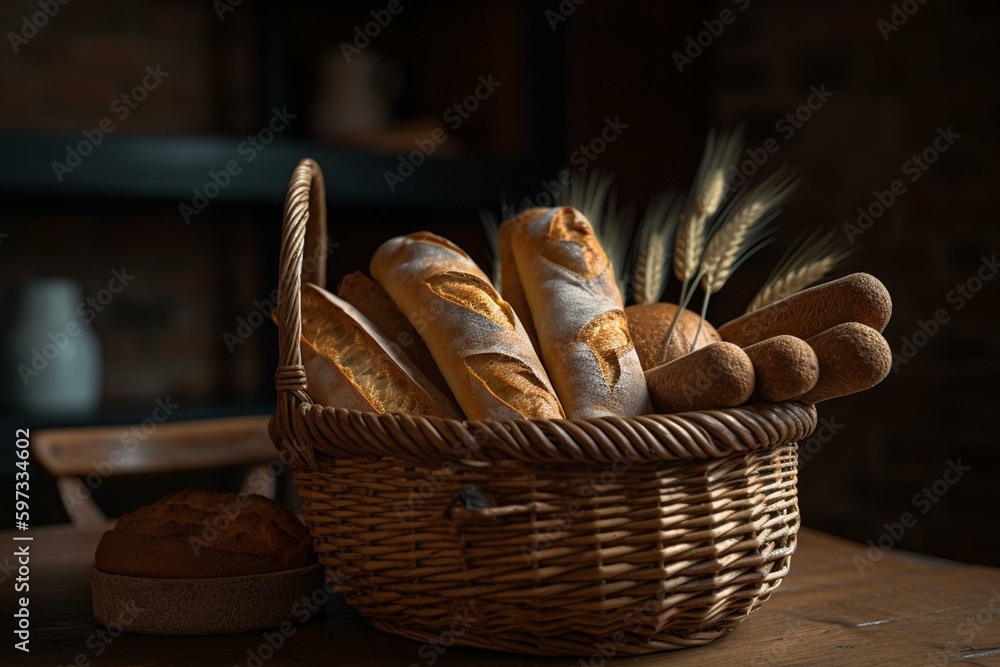 Basket of bread. Generative AI