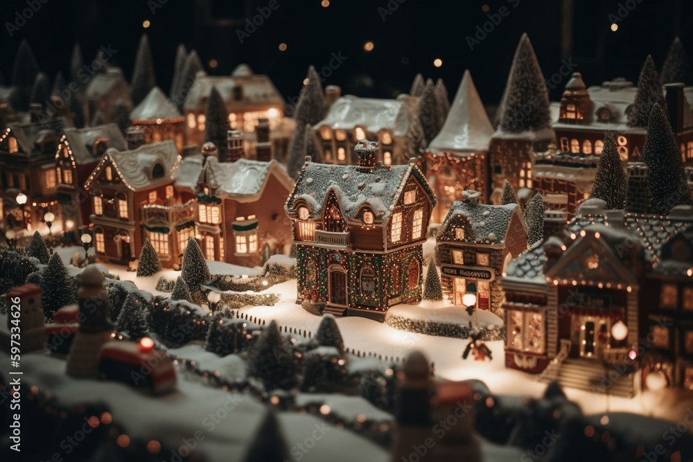 An enchanting winter wonderland, adorned with gingerbread houses, candy cane streets, sparkling