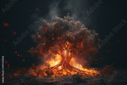 Religious symbol of burning bush with customizable space. Generative AI © Natalya