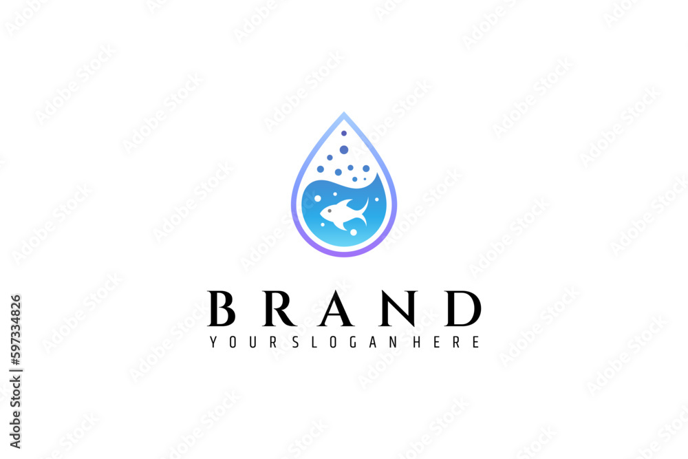 Water drop logo with fish combination inside in simple design style Water drop logo with fish combination inside in simple design style