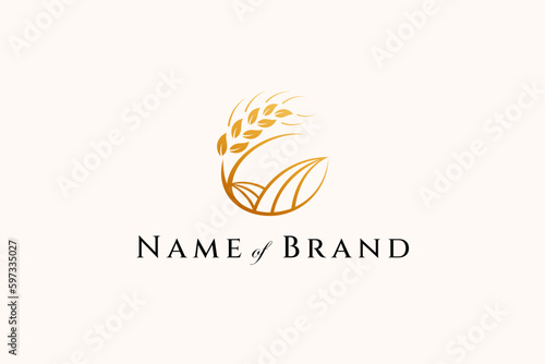Wheat or agricultural wheat logo in circle frame suitable for bakery company logo