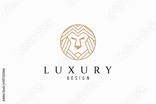 Lion logo in circular frame shape with simple linear design style