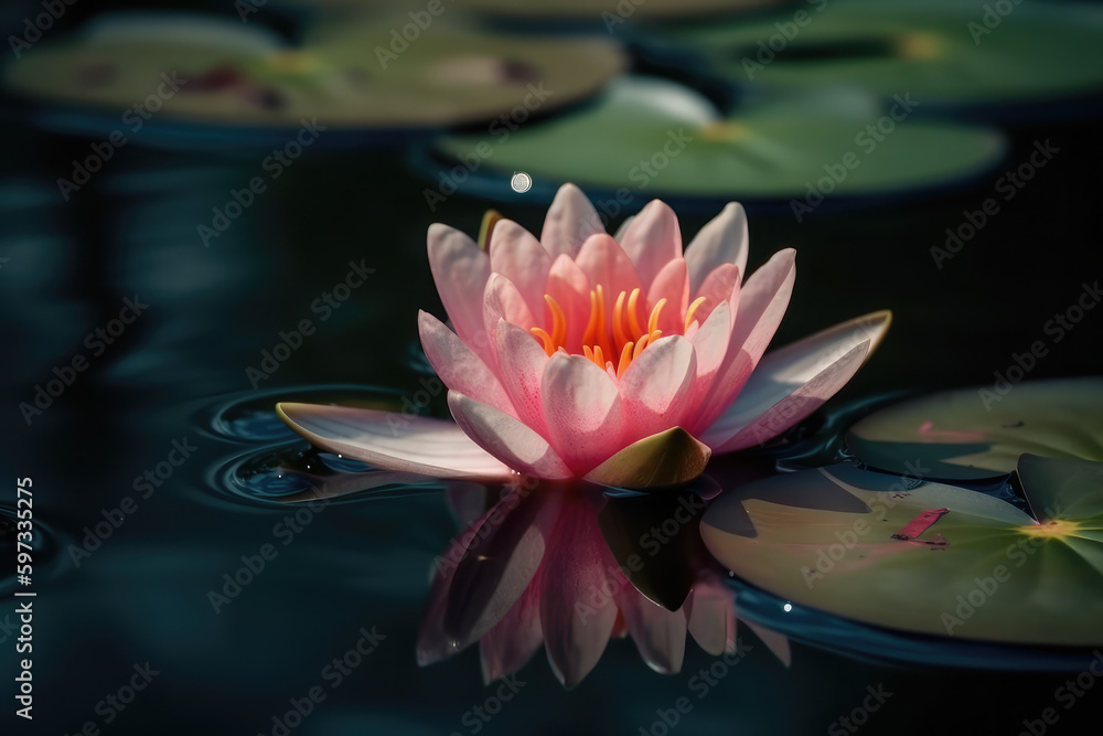 Beautiful Flower or Water Lily Floating on water, generative AI