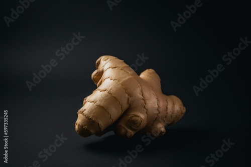 Close-up of raw ginger on plain background. Generative AI