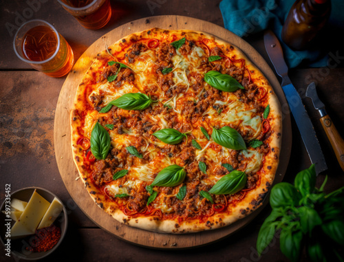 Hot Italian Pizza. Illustration AI Generative.