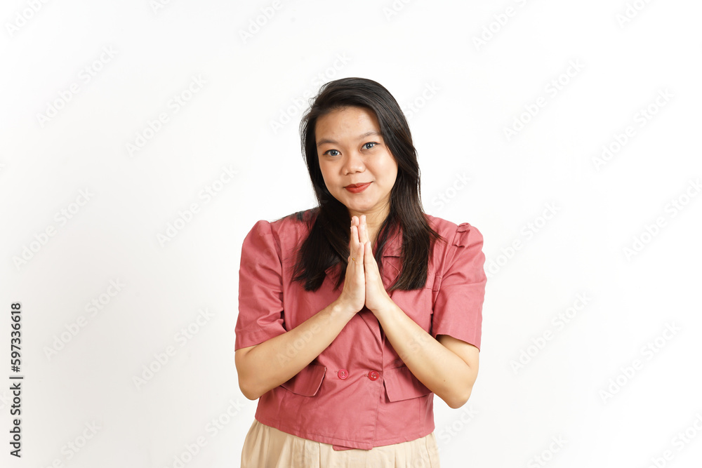 Doing Namaste Greeting Of Beautiful Asian Woman Isolated On White Background Doing Namaste Greeting Of Beautiful Asian Woman Isolated On White Background