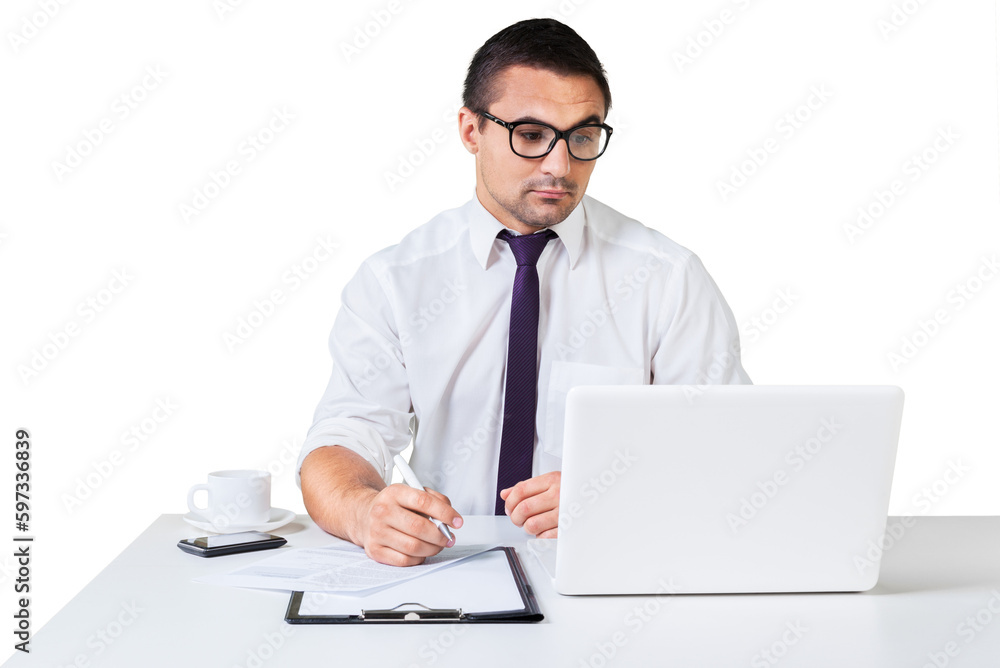 Businessman working at the office on laptop Businessman working at the office on laptop