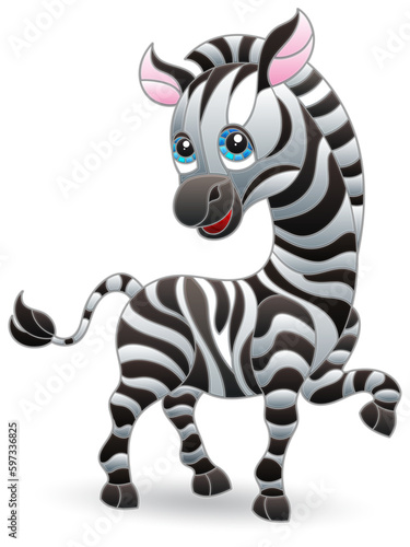 Stained glass illustrations with cartoon zebra  animal isolated on a white background