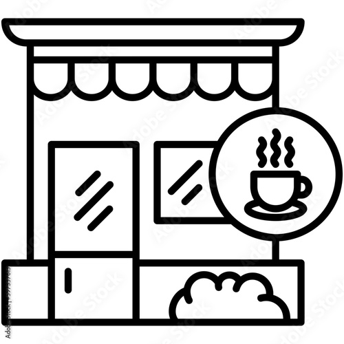 cafeteria icon. modern cafe building symbol. line icon vector stock