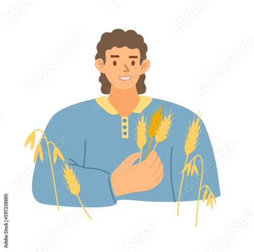 Characters of man agrarian. Colorful vector cartoon illustration