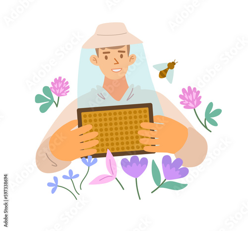 Characters of beekeeper. Colorful cartoon vector illustration