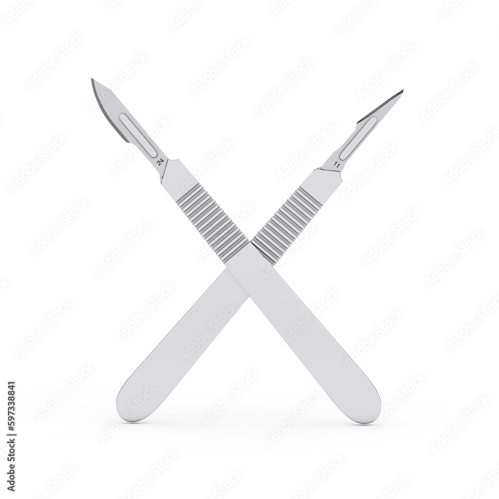 Surgical Stainless Steel Metal Scalpels. 3d Rendering Surgical Stainless Steel Metal Scalpels. 3d Rendering